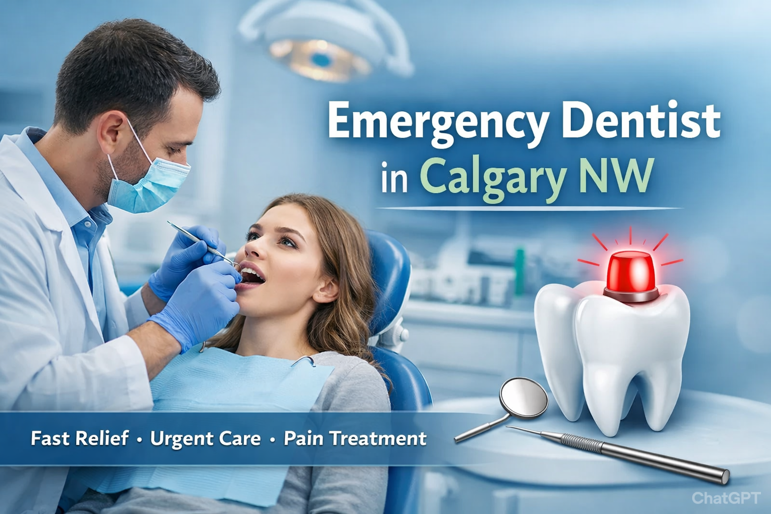 Emergency Dentist in Calgary NW providing fast dental care to a patient in a modern clinic